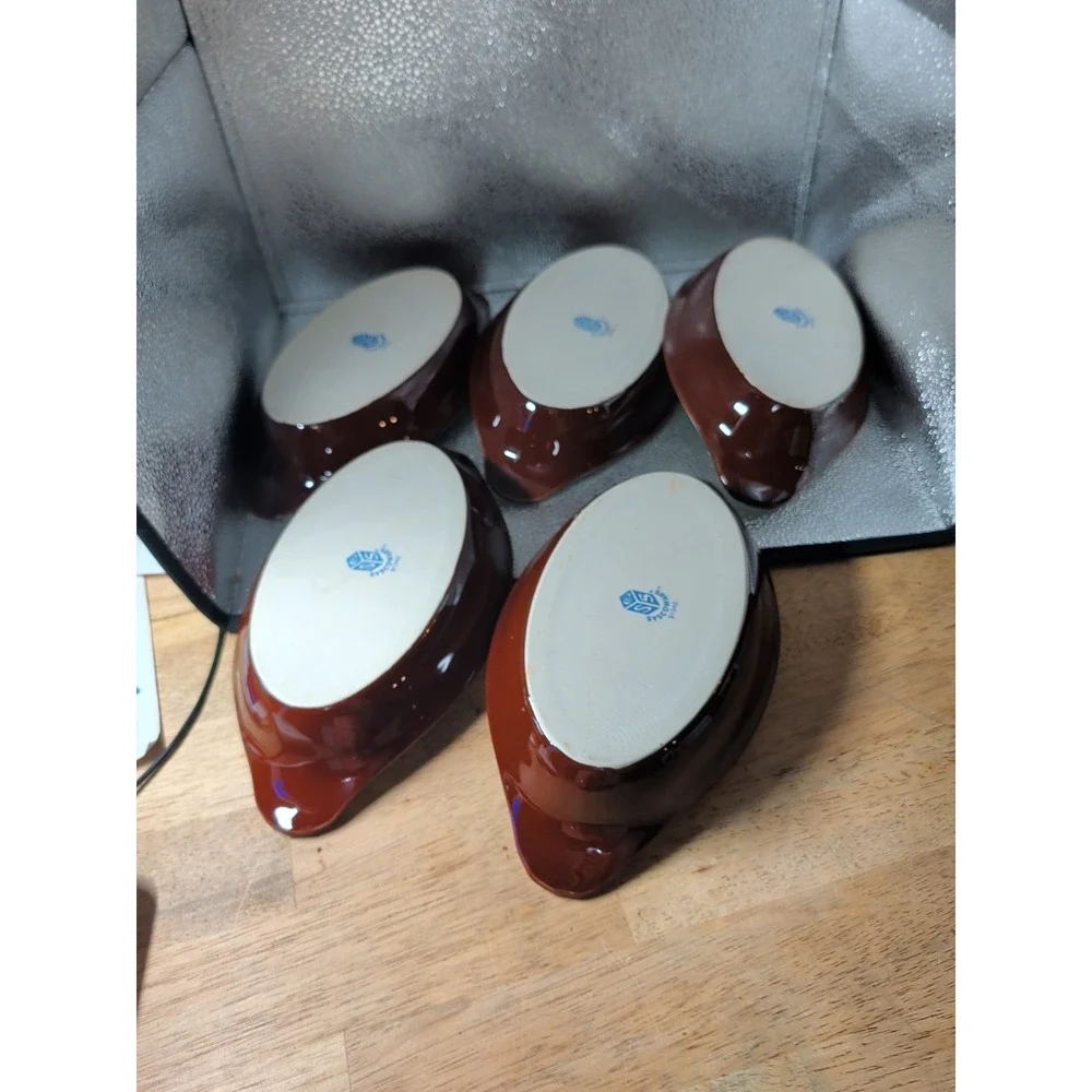 5 Brown Syscoware Individual Baking Au Gratin Casserole Dish Handles 91342 USA